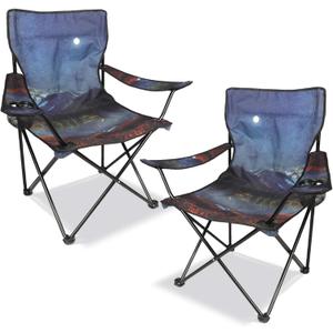 Pack of 2 Folding Camping Chair,Portable Lawn Chair w/Cup Holder,Carry Bag,Heavy Duty Outdoor Camp Chair for Adults,Perfect for Garden,Hiking,Picnics and Beach Trips,Moon Mountain