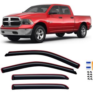 in-Channel Rain Guards for 2009-2018 Dodge Ram 1500 Crew Cab, 2010-2025 Ram 2500 3500 Crew & Mega Cab, 2019-2024 Ram 1500 Classic Crew Cab, Window Visor Shields Vent Deflector Shade Wind Dark Smoke