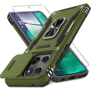 DEERLAMN Case Compatible with Moto G Stylus 5G 2025 Built in Slide Camera Cover+Screen Protector(1 Pack), Rotated Ring Kickstand Military Grade Shockproof Protective Cover-Olive Green