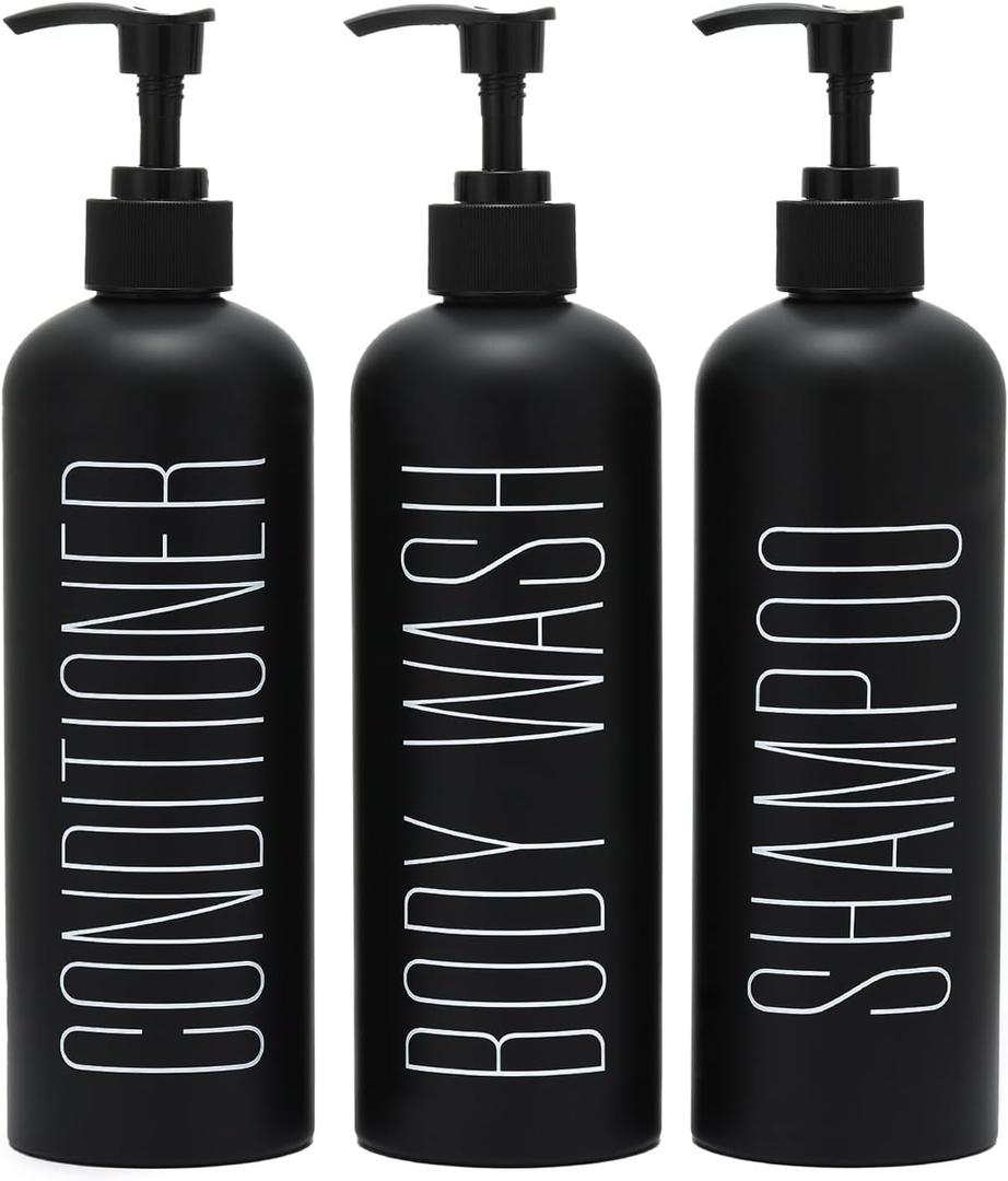 HOMCDALY Black Shampoo and Conditioner Dispenser, 16oz 3-Pack Refillable Pump Bottles, Shampoo Conditioner Body Wash Dispensers Bottles, Bathroom Shower Dispenser (Black-2
