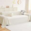 hyha Couch Cover for Dogs, Boho Sofa Covers for 3 Cushion Couch Washable, Chenille Sofa Slipcover for Pets, Soft Loveseat Sectional Couch Throw Blankets with Tassels (Beige, 71x118 Inch)