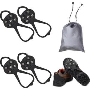 2 Pairs Non Slip Gripper Spike, Ice Grippers Traction Cleats Snow Shoe Spikes Grips Crampons with 10 Steel Studs Cleats (black)