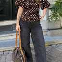 Cicy Bell Womens Polka Dots Peplum Tops Summer Puff Short Sleeve Round Neck Blouses Trendy Casual Shirts (Brown) S