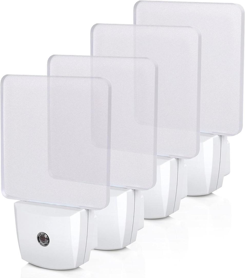 DEWENWILS Night Lights Plug into Wall, Plug in LED Night Lights with Dusk to Dawn Sensor, Cool White Nightlight for Bathroom, Hallway, Kitchen, Frosted Acrylic Shade, 4 Pack