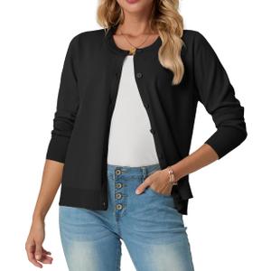 GRECERELLE Cardigan Sweaters for Women Lightweight Long Sleeve Button Up Soft Ribbed Knit Cardigans 2026 Spring Outfits (Black, XS)