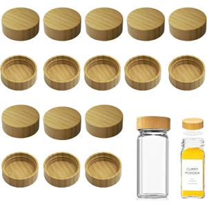 16 Pcs Bamboo Spice Jar Lids Fits Square Containers Seasoning Bottle Sealing Lids Fit Only 4 oz and 8 oz (Bamboo)