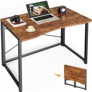 Huuger Folding Desk for Small Spaces, 31.5 Inch Foldable Computer Table, for Home Office, Study, Bedroom, Dorm, Space Saving, Small Writing Work Office Computer Desk, Rustic Brown, 1CD058Z