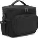 FlowFly Insulated Reusable Lunch Bag Adult Large Lunch Box for Women and Men with Adjustable Shoulder Strap,Front Zipper Pocket and Dual Large Mesh Side Pockets, Black