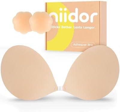 Niidor Adhesive Bra Strapless Ultra Sticky Invisible Push up Silicone Bra Multiple Colors Sizes Reusable for Backless Dress, G