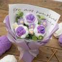Crochet Flower Bouquet, Crochet Flowers Rose Handmade Knitted Bouquet for Birthday Graduation Wedding Gift for Women Girlfriend Lover Wife Decor (Purple) (EXP 07/13/26)