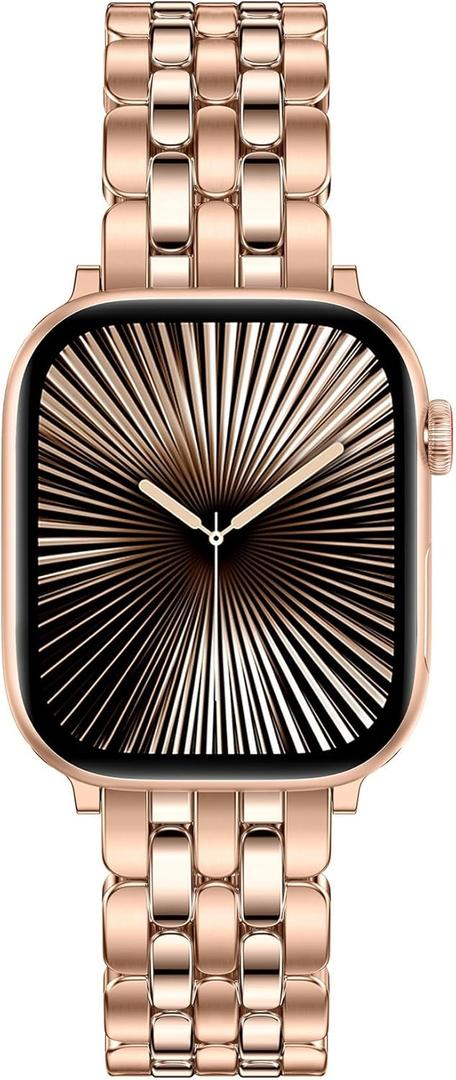 TOYOUTHS Designer Vintage Dressy Bracelet for Apple Watch Band Women 42/40/41/38/44/45/46/49mm, Stainless Steel Elegant Luxury Metal Strap for iWatch Series 11 10 9 8 7 6 5 4 SE/Ultra 3 2 1 (Rose Gold-Brushed&Shiny)