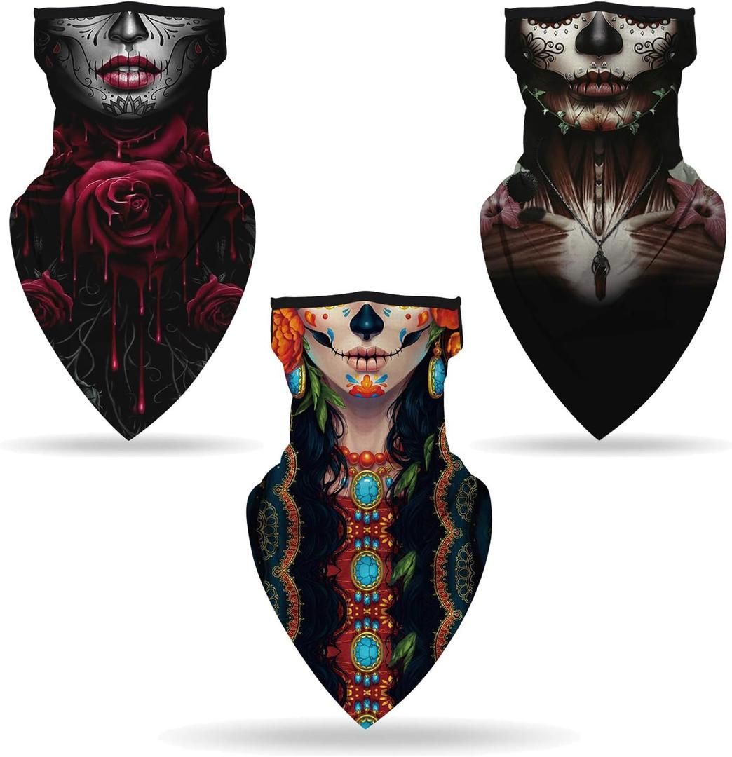 YAYOUREL Neck Gaiter Face Mask Covering Bandanas for Men Women Summer UV Face Scarf Mask Cover Facemask Balaclava Headbands (J: 3pcs Red Pink Black Blue)