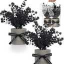 DomeStar 2 Pack Small Black Eucalyptus Plant, Mini Potted Fake Plants Artificial Plastic Eucalyptus Plants Topiaries for Home Office Desk Farmhouse Shelf Room Bathroom Decor