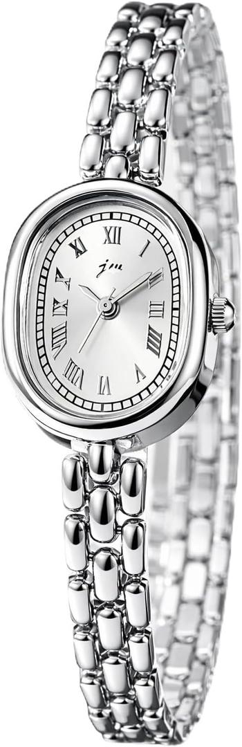 PASOY Womens Bracelet Watch Small Face Elegant Oval Quartz Analog Wristwatch with Metal Link Band, Gold & Silver Options, Slim Roman Numeral Dial Dress Watch for Ladies