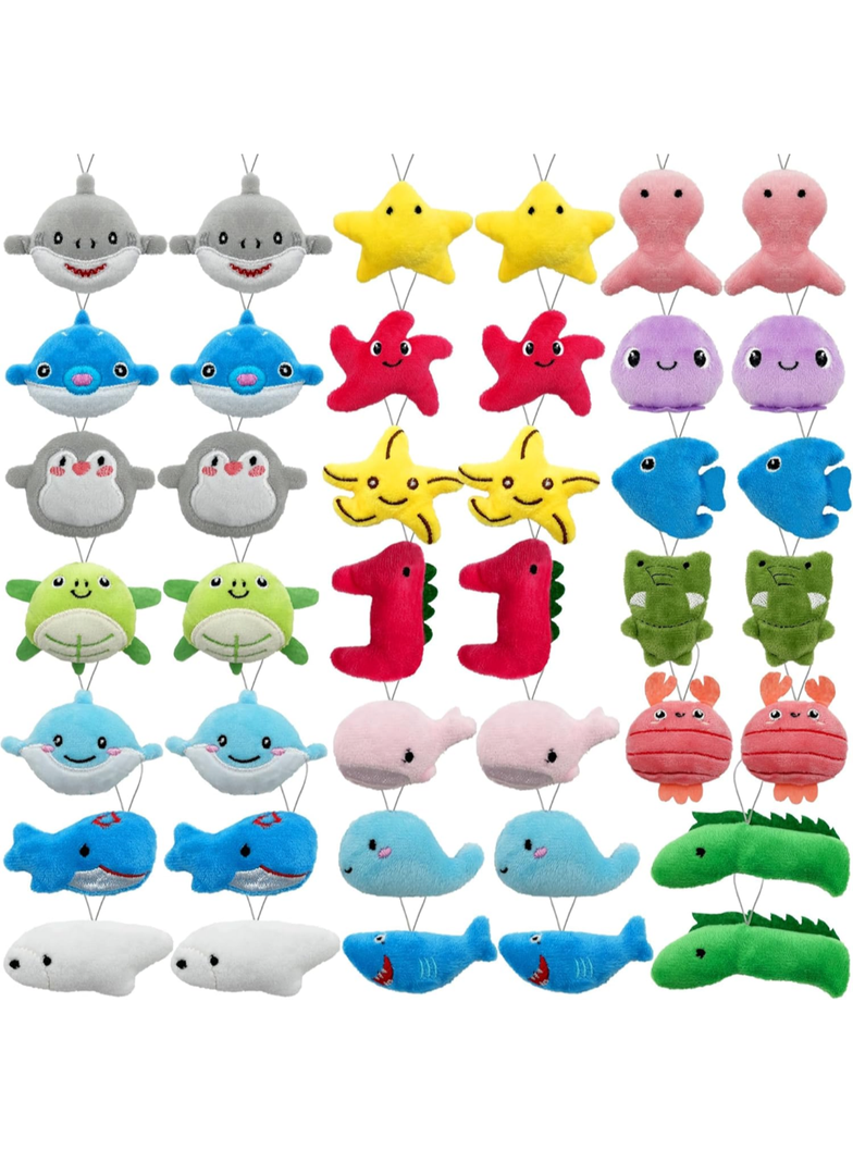 XIPEGPA 40 PCS Mini Ocean Animal Plush Toys Set Cute Small Sea Creatures Stuffed Toy Keychain for Party Favors Keychain Ornament for Goody Bag Easter Egg Stuffers Carnival Birthday Party