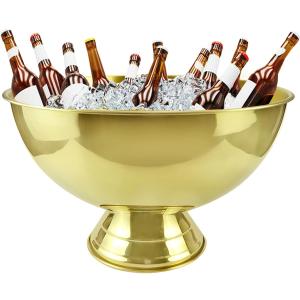3 Gallon 12L Stainless Steel Beverage Tub Insulated Ice Bucket Metal Champagne Bowl with Base Large Size Ice Bowl for Beer Home Bar PartiesGold