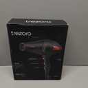 TREZORO Professional Hair Dryer, Ionic Ceramic Tourmaline Technology, 2000W Fast Quiet Drying, with Narrow & Wide Concentrator Nozzles, 3 Heat & 2 Speed Settings, Cool Shot Button, Black