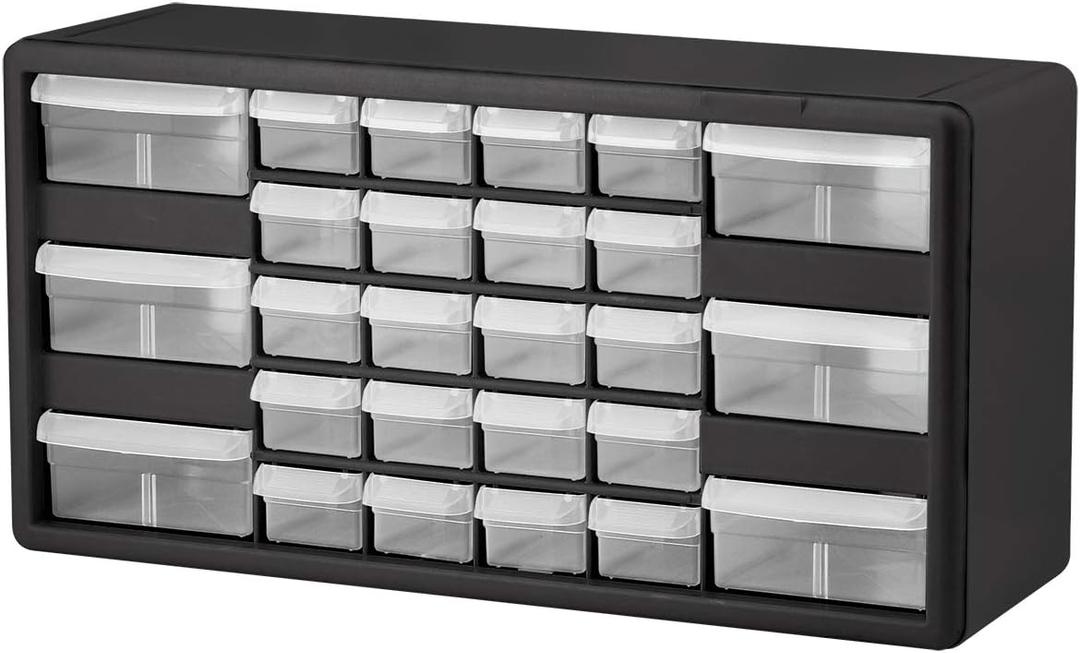 Akro-Mils 26-Drawer Plastic Drawer Storage Cabinet for Garage Organization, Bead Organizer, Building Bricks Storage, Teacher Toolbox, Makeup Organizer, 20" W x 6" D x 10" H, 10726 Black