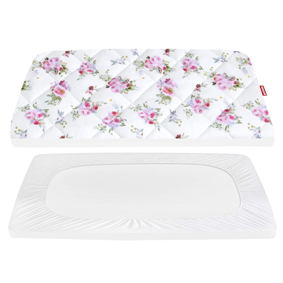 Pack and Play Sheets Fitted, Breathable Thick Playard Lovely Print Cover 39"27"5" Compatible with Graco Pack n Play, Floral