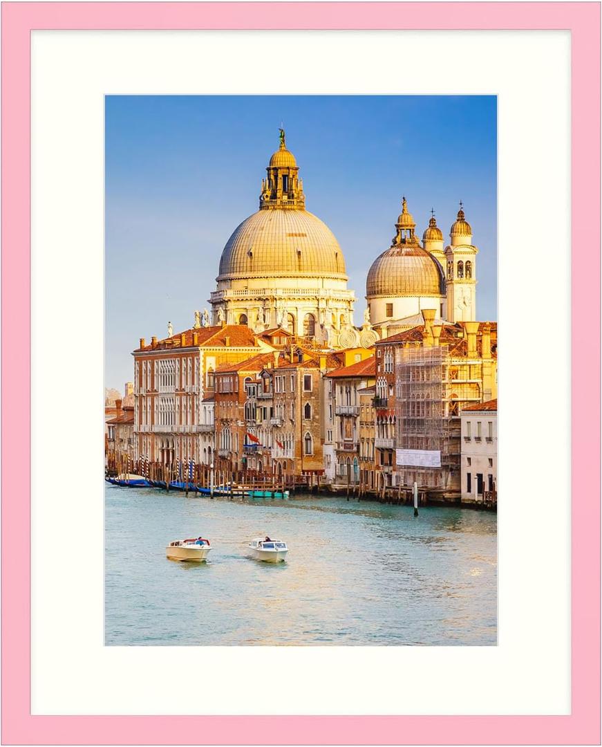 wyooxoo 16x20 Picture Frame Made of Solid Wood Light Pink Photo Frames Display Pictures 12x16 with Mat or 16 x 20 Without Mat Colorful Frame For Horizontal Vertical Wall Mounting
