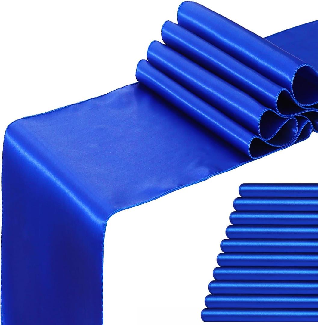 Royal Blue Table Runners 10 Pack - Satin Table Runners 12 x 108 Inches Long for Wedding Parties Birthday Meeting Events Decorations