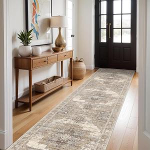 RUUGME Washable 3X12 Runner Rugs - Large Boho Rugs for Living Room Stain Resistant Carpet Vintage Tribal Rugs for Bedroom Kitchen Bathroom Non Slip Backing Home Decor Floor Decoration Mat 3X12 Beige