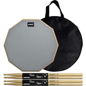 AAGUT Practice Pad with Drum Sticks Set, 12 Inch Marching Band Bass Snare Drums Pads with 4 Hickory Classic Drumsticks and Carry Bag (Gray)