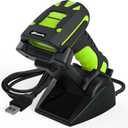 Alacrity 2D Industrial Wireless Barcode Scanner with Charging Stand, Bluetooth Drop Resistant, 1968 Feet Transmission Distance 433Mhz QR 1D Bar Code Reader (Green)