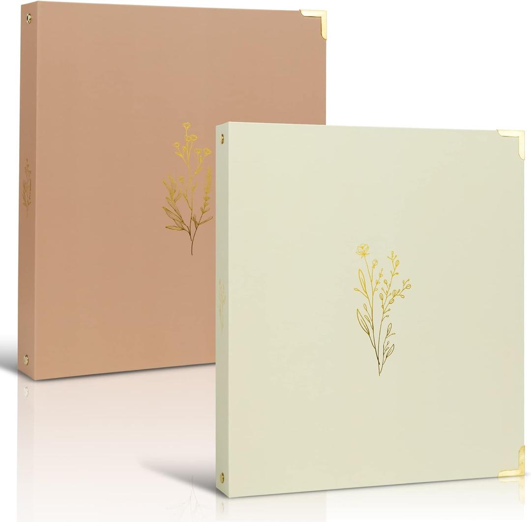 Aesthetic 3 Ring Binder Set of 2 - Sturdy 1 Inch Binder Fits Letter Sized Paper - A Cute Three Ring Holder for Women or Men with Pocket Easily Organizes Your Paperwork for School, Office or Work (Beige-pink)