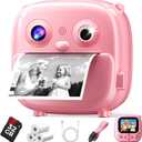 Kids Instant Print Camera- Christmas Birthday Gifts for Age 3-12 Girls Boys- Selfie Digital Camera with 32GB SD Card- Toddlers Portable Travel Toy for 3 4 5 6 7 8 9 10 Year Old Girls Boys-Pink