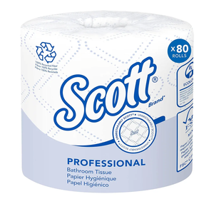 Scott Professional 100% Recycled Fiber Standard Roll Bulk Toilet Paper (13217), 2-Ply, Elevated Design, White, Individually Wrapped (80 Rolls)