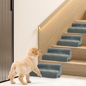 Dog Ramp for Stair, High Density Foam Dog Ramp for Stair, Non-Slip Pet Steps with Low Angled for Dog Paws for Any Staircase Pet Ramp for Small Dogs Senior Pets Injured Dogs (Gray, 4 Pack)