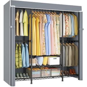 E3C Black Clothes Rack with Gray Cover, Heavy Duty Garment Rack