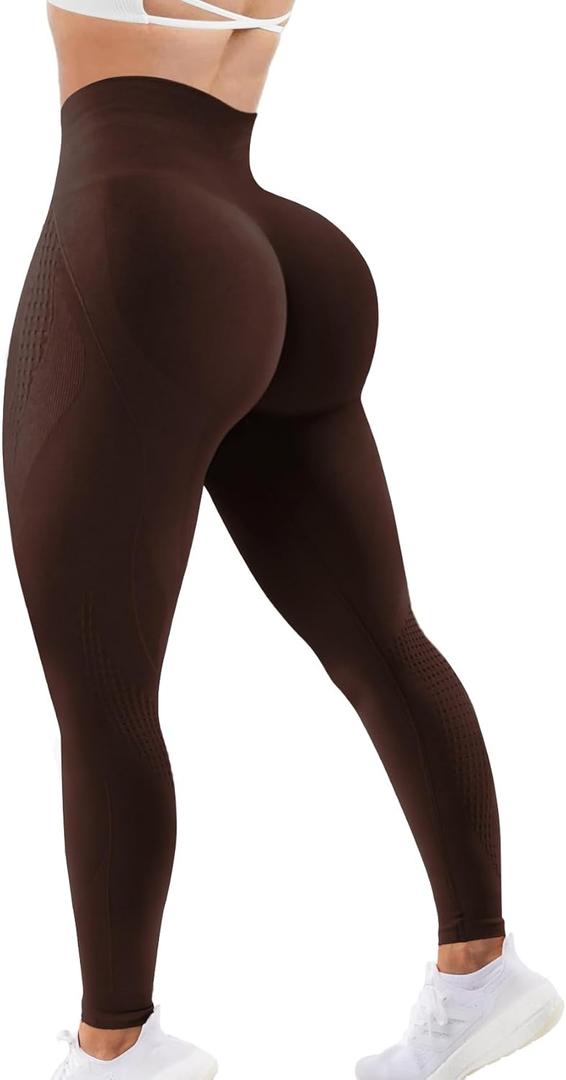 Scrunch Butt Leggings for Women Amplify Contour Legging Seamless Yoga Pants Workout Gym Booty Lifting Tights (Medium, Goat Brown)