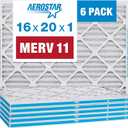 Aerostar 16x20x1 MERV 11 - 6 Count - Pleated HVAC, Furnace & Air Conditioner Filters - Removes Dust, Cold & Flu Germs, Lint, Mold, Pet Dander, Allergy-Causing Pollen, Smog & Smoke (15.8" x 19.8" x 0.8")