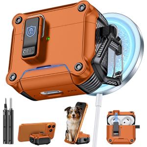 Inesore Compatible with AirPods 4 Generation Case,Secure Lock & Phone Stand Design,Compatible with MagSafe,Automatic Snap Switch Secure Cover for New AirPods 4th (2024)-Orange