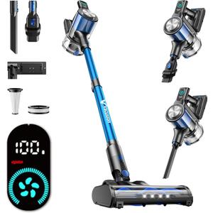 Cordless Vacuum Cleaner, 8-in-1 Cordless Stick Vacuum Cleaner with 3 Suction Modes, Up to 45mins Runtime, Rechargeable, Self-Standing, Wireless Vacuum Cleaners for Home Pet Hair Carpet Car Hard Floor (Blue)