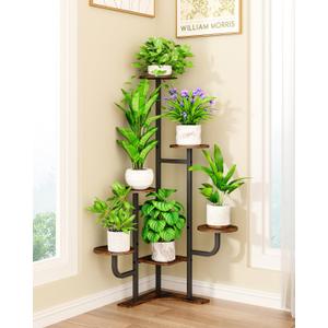 Corner Plant Stand Indoor - 6 Tiered Indoor Plant Stand Round Metal Plant Shelf, Plant Organizer for Living Room, Graden, Balcony, Home Decor (Brown)