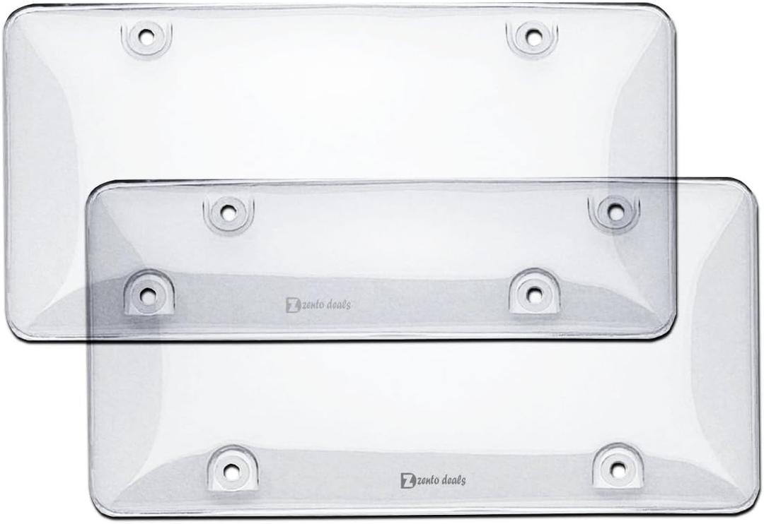 Zento Deals Clear License Plate Covers - 2-Pack  Novelty/License Plate Clear Flat Shields Covers (White 2)