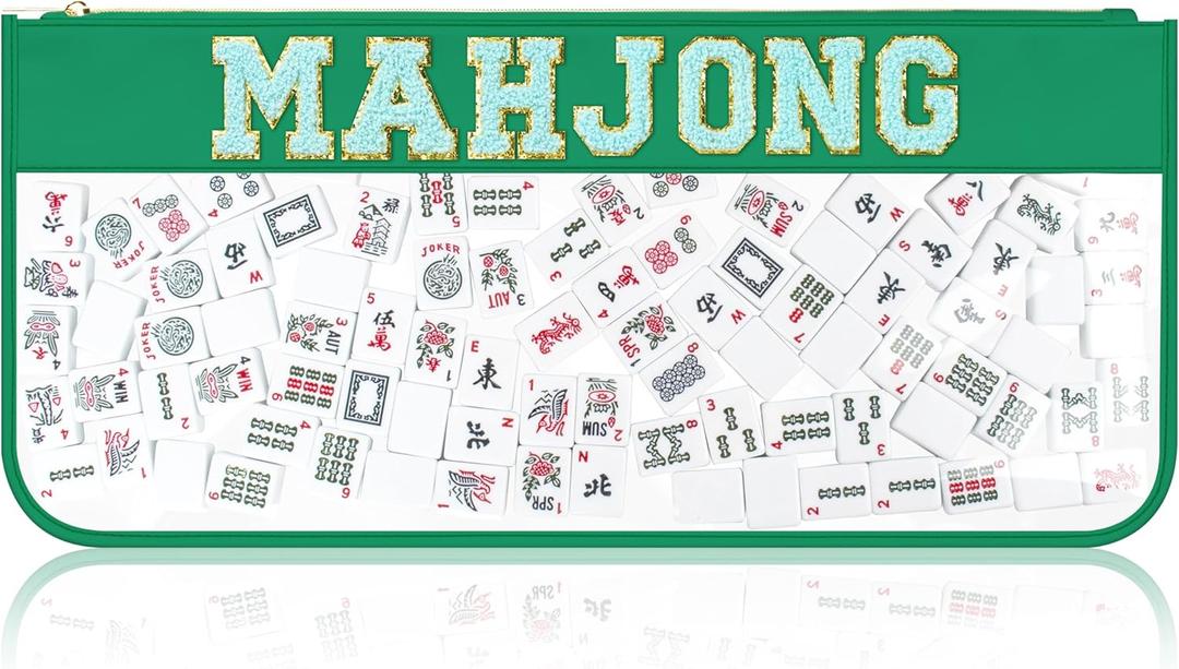Empty Mahjong Tiles, Zippered Case for American Mahjong Set, Mahjong Gift Accessories Organizer, Card Holder Bouch (Case Only) Green