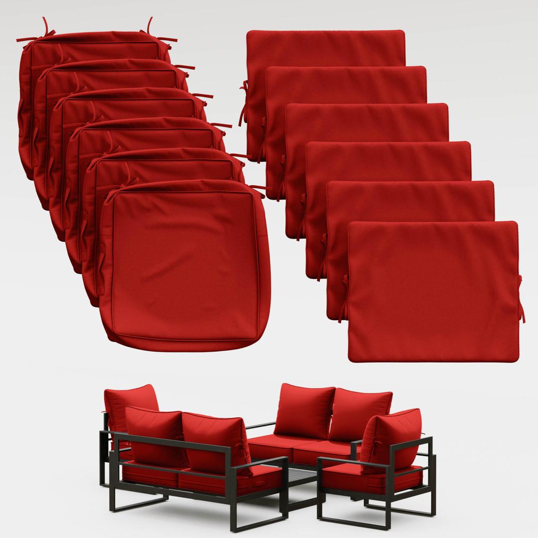 Tounosnt Thick Outdoor Back&Seat Cushion Covers 19×19×3in 12Pcs for Patio Furniture with Zipper Closure and Handle, Waterproof Replacement Slipcover for Garden Rattan Chair Sofa, Red