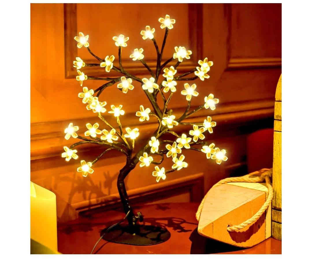 Cherry Blossom Tree Light,17inch 40LED Lighted Tabletop Artificial Flower Bonsai Tree Lamp USB Powered Gifts for Home Decor Room Office Party Wedding Christmas Decorations(Warm White)
