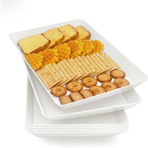 Serving Tray Platter, 6 Pcs Food Tray for Veggie Fruit Snack Dessert Cookie Cheese, Food Trays for Party Supplies Display, Plastic Platters for Serving Food, Large White Trays, BPA Free