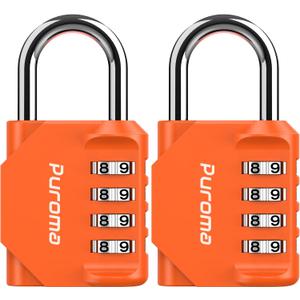 Puroma 2 Pack Combination Lock for Locker 4 Digit Outdoor Waterproof Padlock for School, Gym, Sports, Fence, Toolbox, Gate, Case, Outdoor, Hasp Storage (Orange)