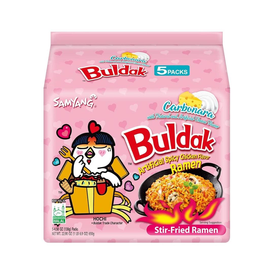 Samyang Buldak Spicy Ramen, Hot Chicken Ramen, Korean Stir-Fried Instant Noodle, Carbonara, 1 Bag with 5 Pack (EXP 07/15/26)