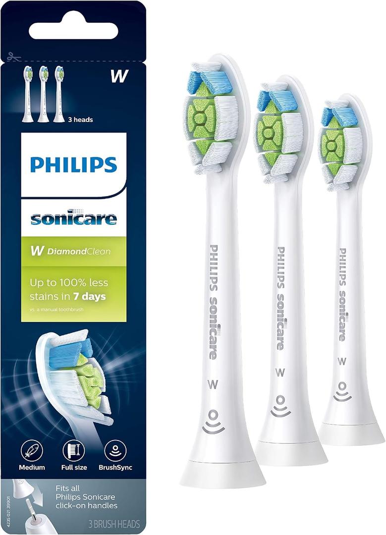 Philips Sonicare W DiamondClean  Genuine Replacement Electric Toothbrush Heads, White, 3 Pack, HX6063/65