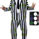 CICOCI Adult Black White Striped Costume For Men Suit Plus Size Halloween Cosplay Costume (Medium)
