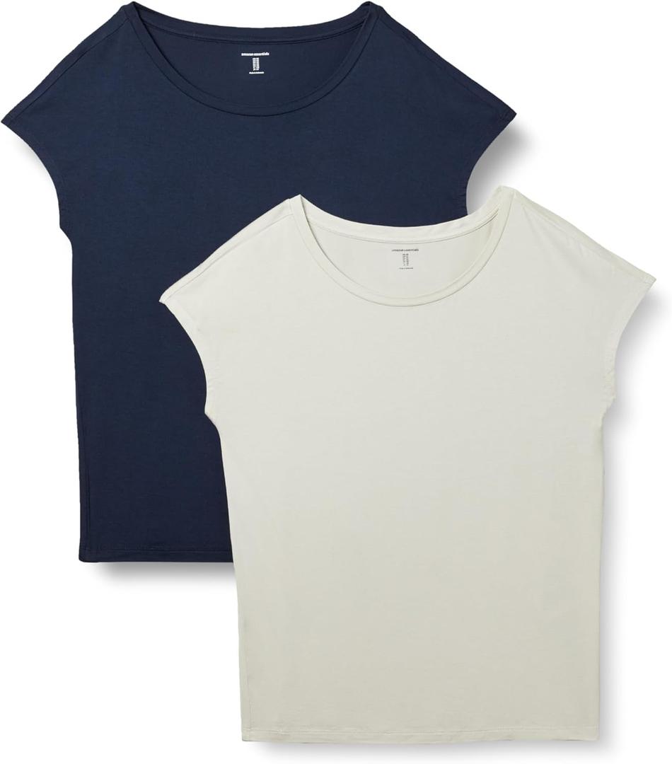 Amazon Essentials Women's Jersey Regular-Fit Short-Sleeve Boat-Neck T-Shirt, Pack of 2