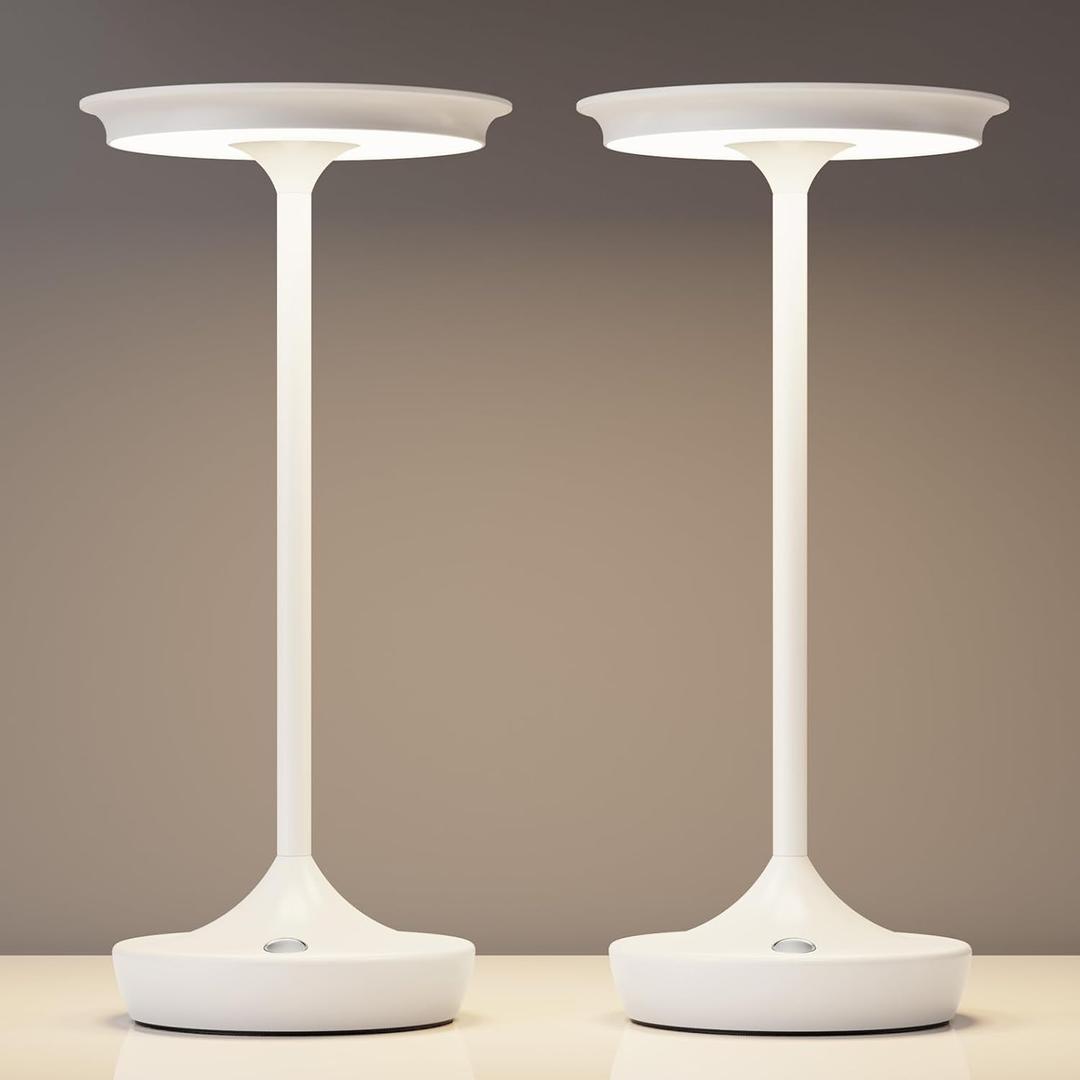 Tpczqj LED Cordless Table Lamp Rechargeable-Portable Battery Operated Lamps, 3 Color Touch Dimming Waterproof Light for Patio/Restaurant/Dining/Outdoor (White2)