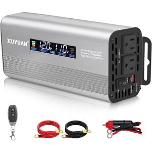 500W Pure Sine Wave Inverter, 12V/24V Auto-Detect, 50Hz/60Hz Switchable, LCD Display, Type-C Fast Charging, Silent Design, Overload & Overheat Protection for RV, Home